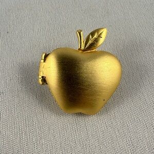 Vintage JJ brushed gold tone apple teacher brooch